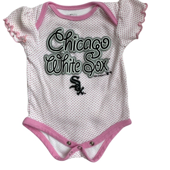TEAM ATHLETICS Baseball White Sox Team Baby Girl Onesie. Size 0/3 M - Picture 3 of 8
